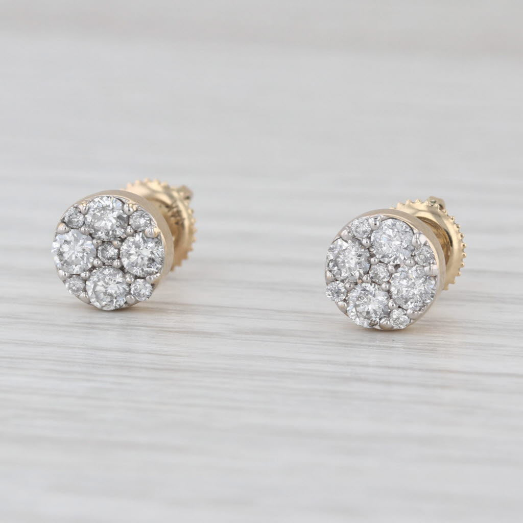 0.70ctw Diamond Cluster Stud Earrings 14k Yellow Gold Screw Back Studs