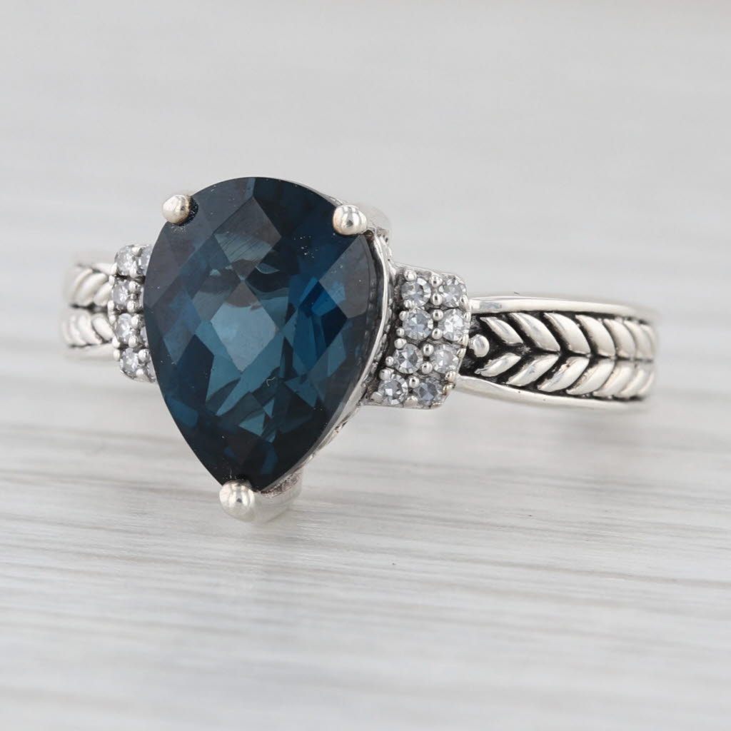 Effy 2.96ctw Pear London Blue Topaz Diamond Ring Sterling Silver Size 7 Teardrop