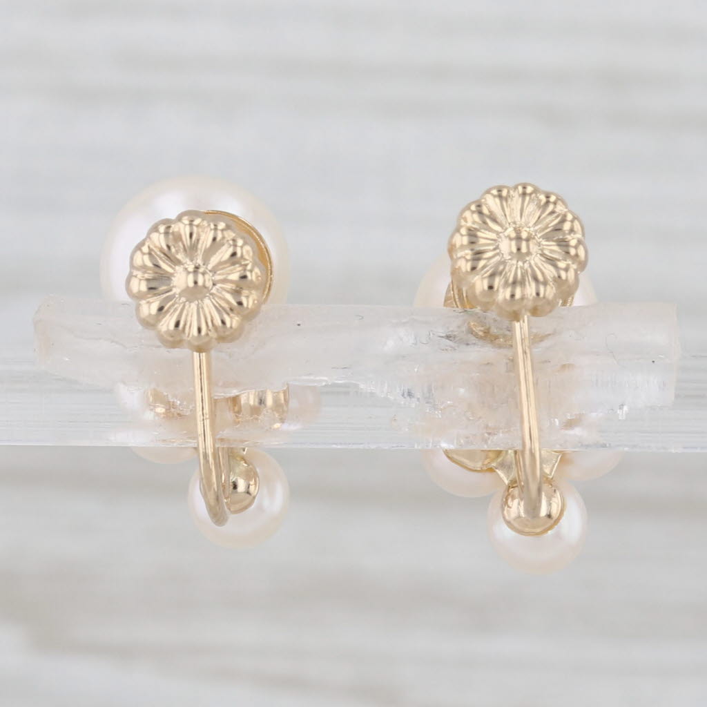 Cultured Pearl Cluster Earrings 14k Yellow Gold Screw Back Non Pierced Vintage