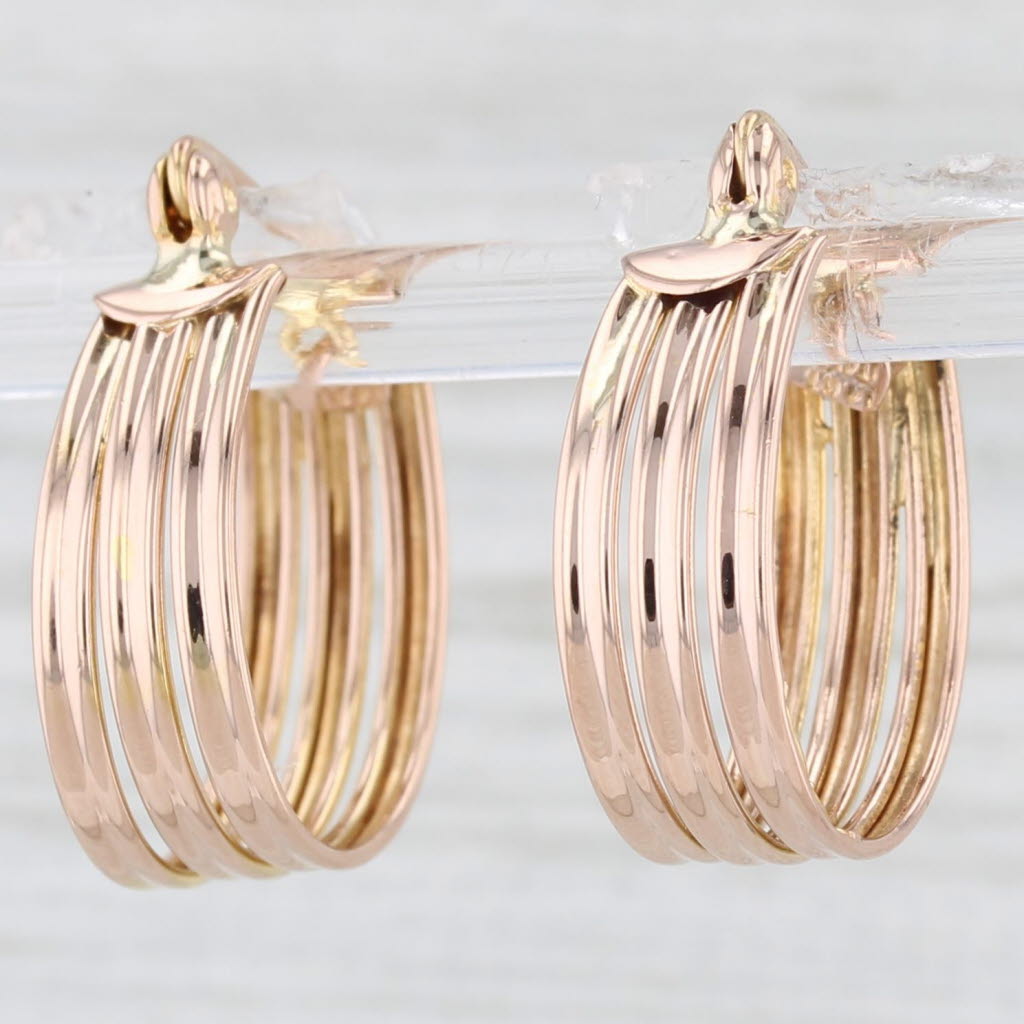 Light Gray Three Hoop Earrings 14k Rose Gold Snap Top Round Hoops