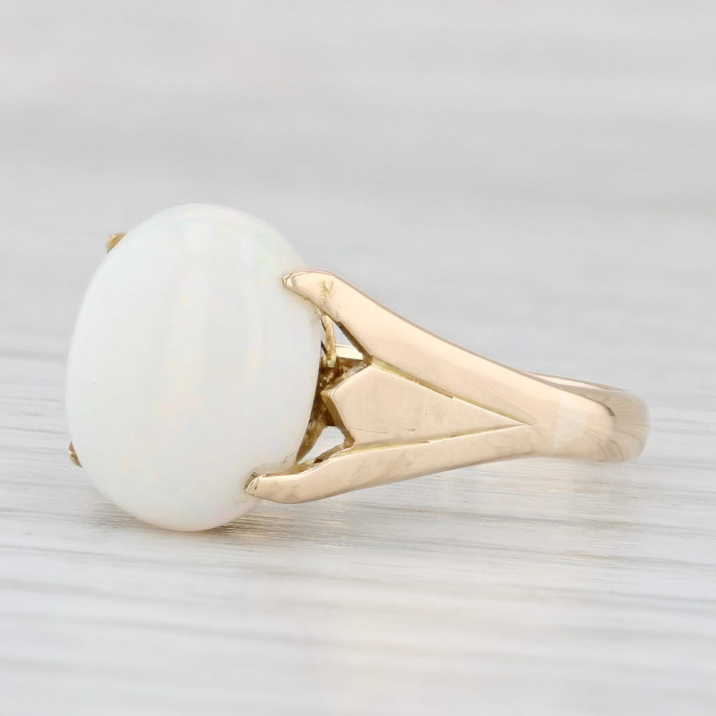 Light Gray Vintage Oval Cabochon Opal Solitaire Ring 14k Yellow Gold Size 5.75