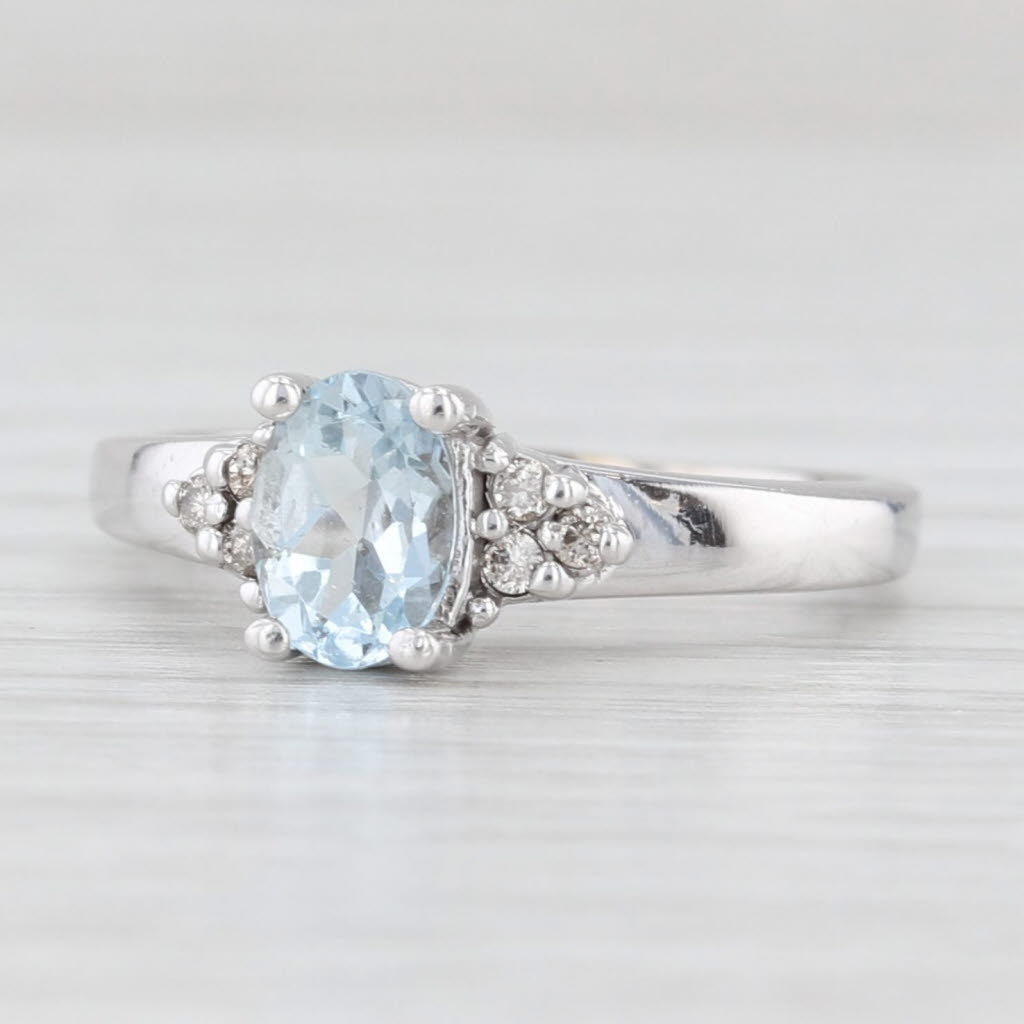 0.70ctw Oval Aquamarine Diamond Ring 10k White Gold Size 6