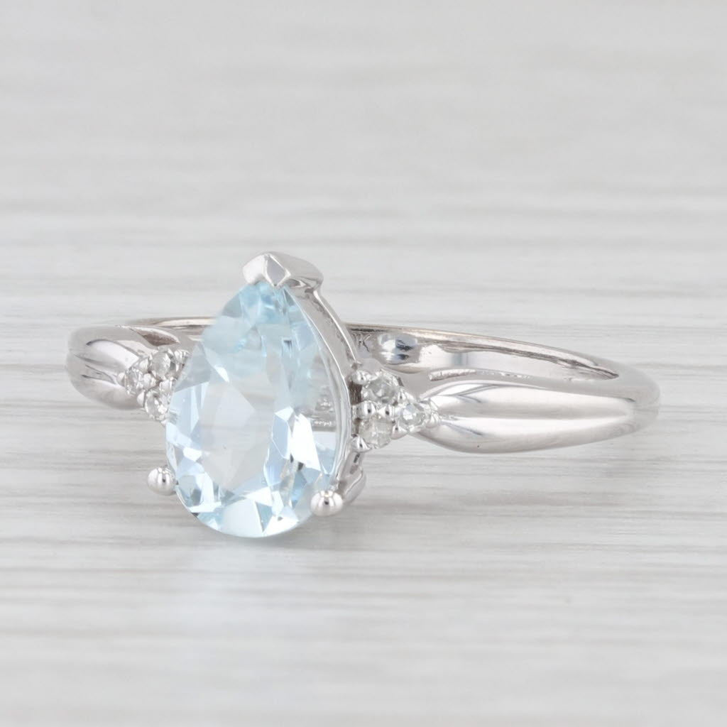 Light Gray 1.34ctw Pear Aquamarine Diamond Ring 10k White Gold Size 7 Engagement