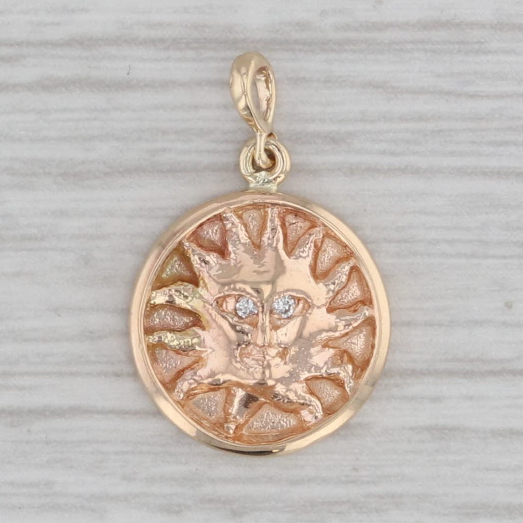 Gray Diamond Eyes Tribal Sun Charm 14k Yellow Rose Gold Small Pendant