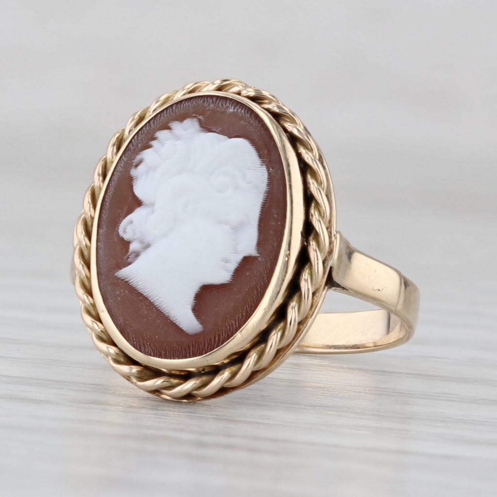 Vintage Shell Cameo Ring 12k Yellow Gold Size 5.5 Figural Carving