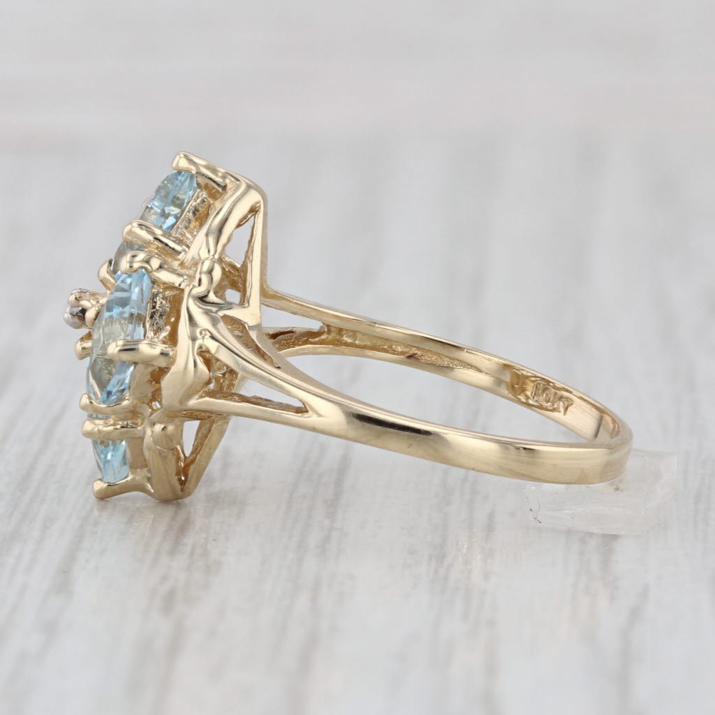 2.40ctw Blue Topaz Diamond Cross Cluster Ring 10k Yellow Gold Size 8.25