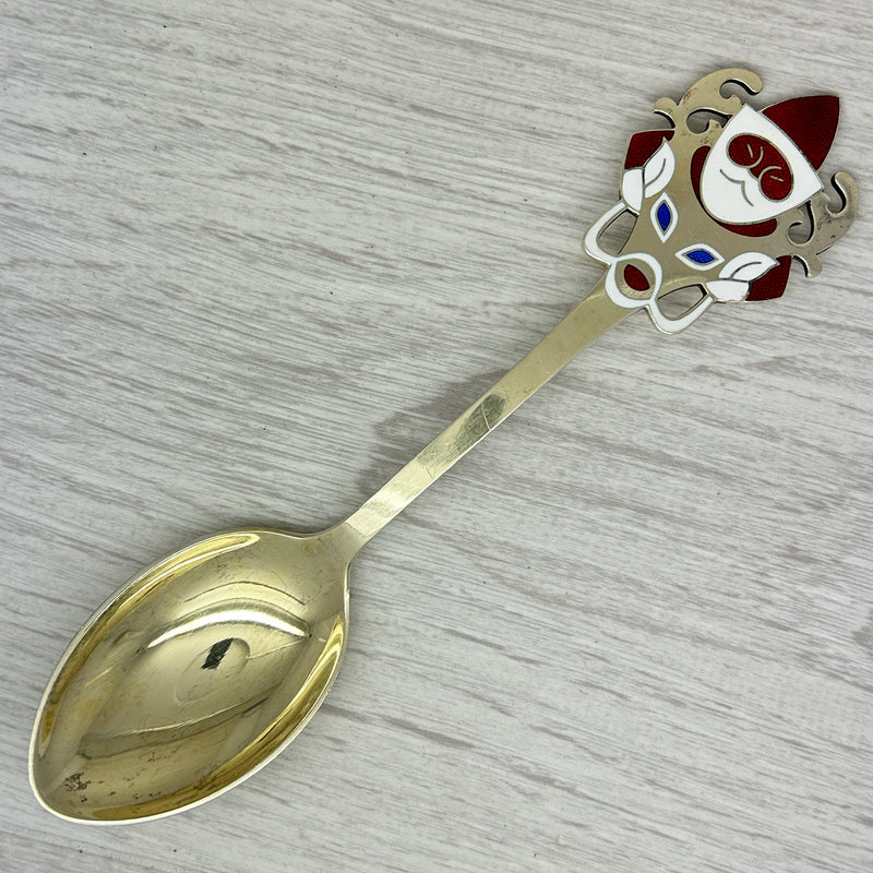 Gray Vintage 1952 Anton Michelsen Sterling Silver & Enamel Christmas Spoon Santa