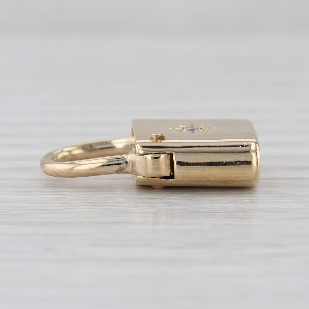 Vintage Starburst Padlock Pendant 14k Yellow Gold Charm Diamond Accent