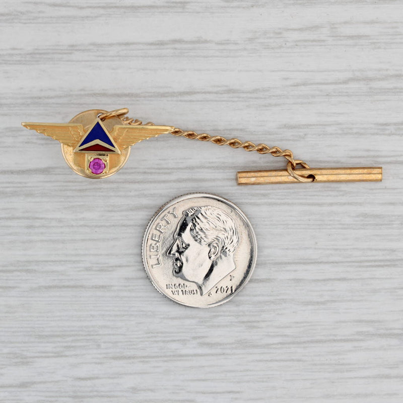 Gray Delta Airlines Wings Tie Tac Pin 10k Gold Lab Created Ruby Enamel Service