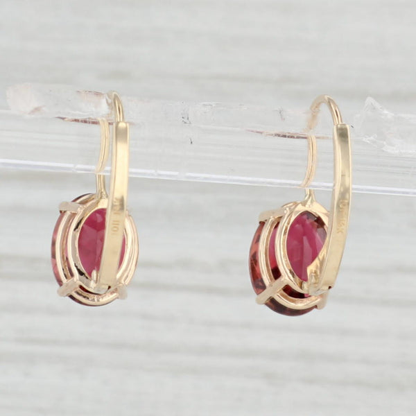 Light Gray 2.70ctw Oval Pink Tourmaline Earrings 14k Yellow Gold Leverbacks Drops