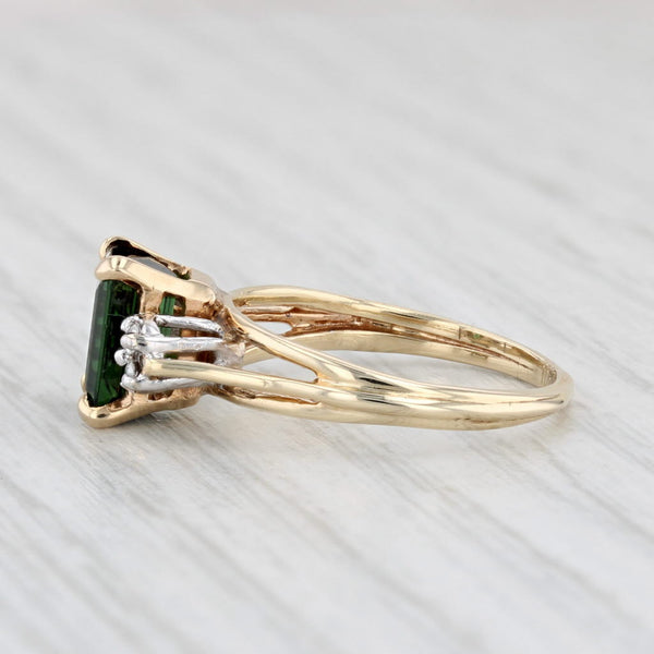 Light Gray 1.54ctw Emerald Cut Green Tourmaline Diamond Ring 10k Yellow Gold Size 6