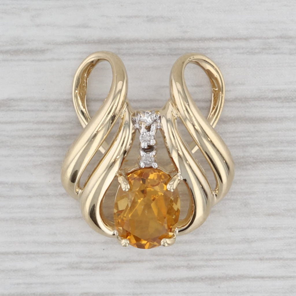 1.13ctw Oval Citrine Diamond Pendant 14k Yellow Gold Slide