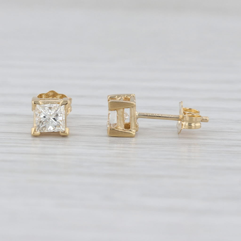 0.52ctw Diamond Princess Stud Earrings 14k Yellow Gold Solitaire Studs