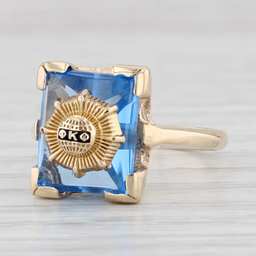 Light Gray Phi Kappa Phi Signet Ring 10k Gold Blue Glass Fraternity Honor Society Size 6