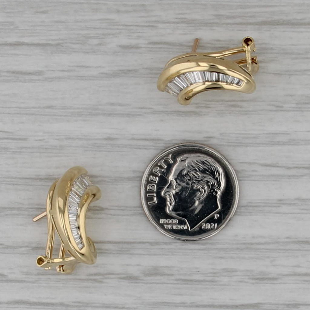 Tapering Crescent Diamond Earrings 18k Yellow Gold Omega Backs Drops