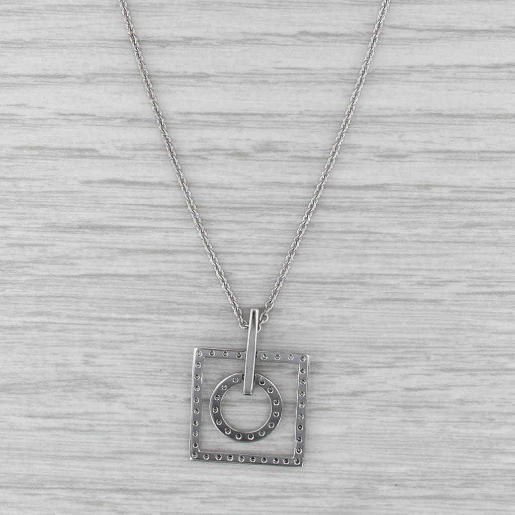 Isaac Reiss 0.48ctw Diamond Circle Square Pendant Necklace 18k White Gold 16.5"