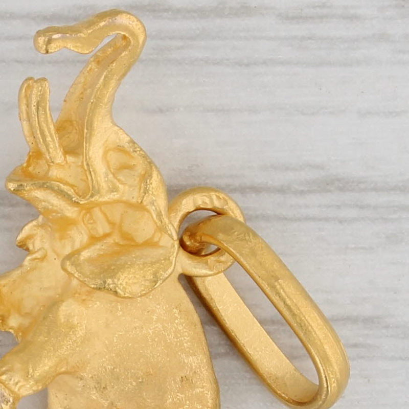Gray Elephant Pendant 18k Yellow Gold Charm Good Luck 3D Figural