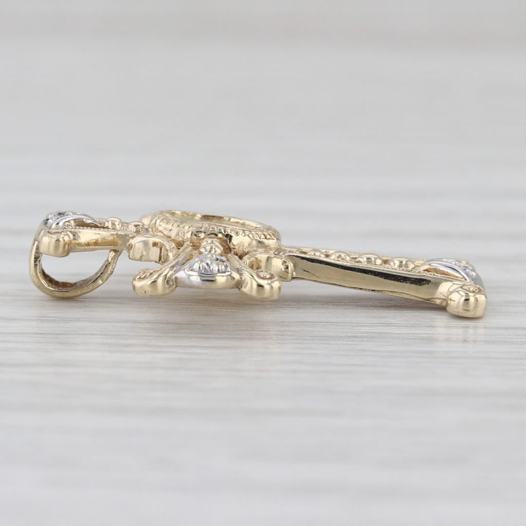 Opal Diamond Cross Pendant 10k Yellow White Gold Small Drop
