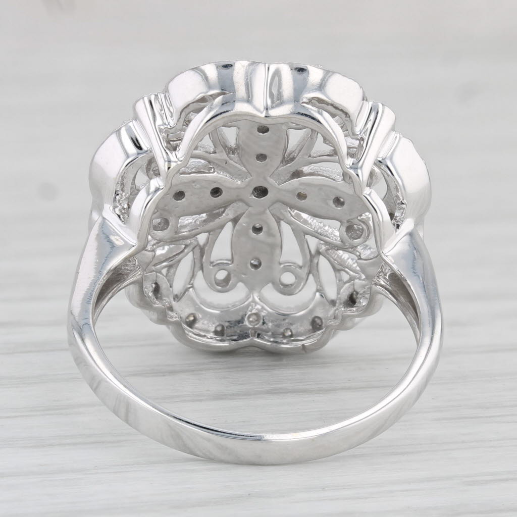 Light Gray 0.23ctw Diamond Flower Filigree Ring 14k White Gold Size 9 Cocktail