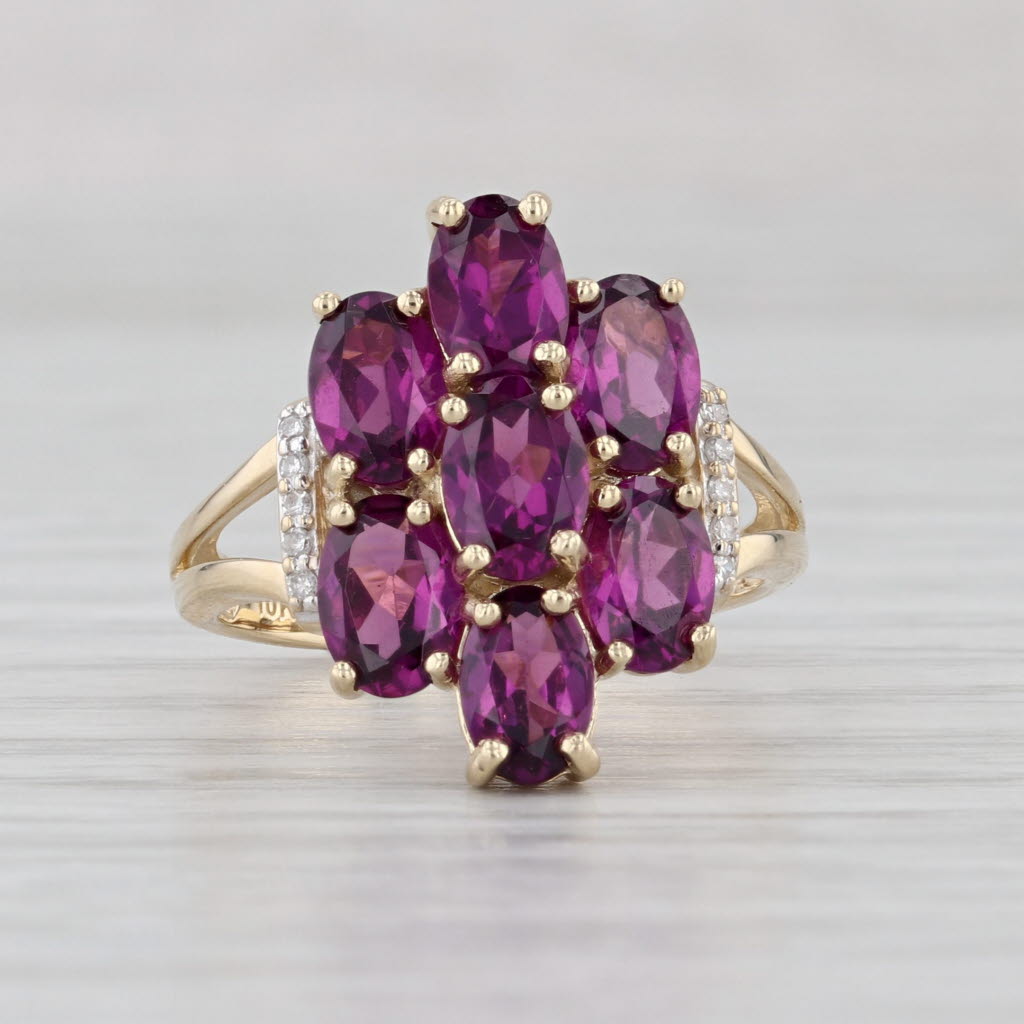 3.47ctw Garnet Cluster Diamond Ring 10k Yellow Gold Size 6