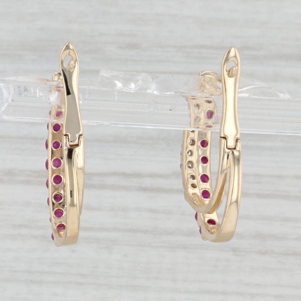 Light Gray 0.62ctw Ruby Diamond J-Hoop Earrings 10k Yellow Gold Snap Top Lever Backs