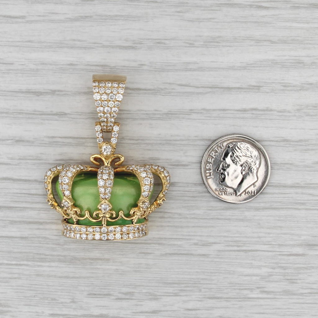 New 3.25ctw Diamond Crown Pendant 10k Yellow Gold Green Resin Statement