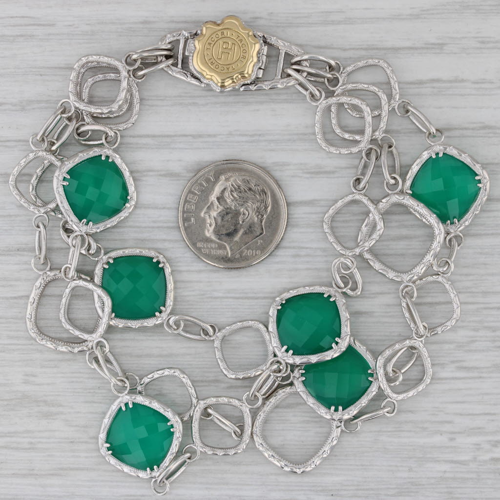 Gray Tacori Green Chalcedony 3-Chain Bracelet Sterling Silver 18k Gold 7.25"