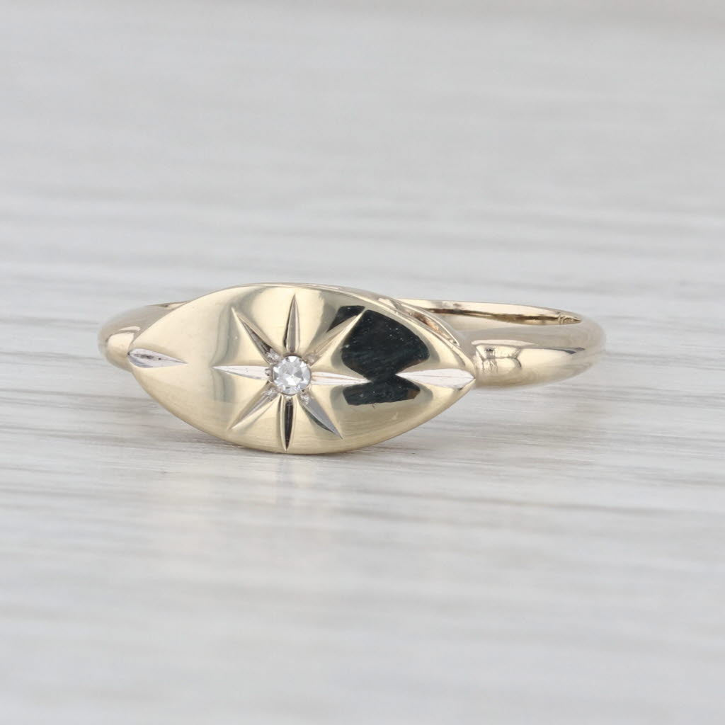 Vintage Diamond Star Solitaire Signet Ring 10k Yellow Gold Size 7