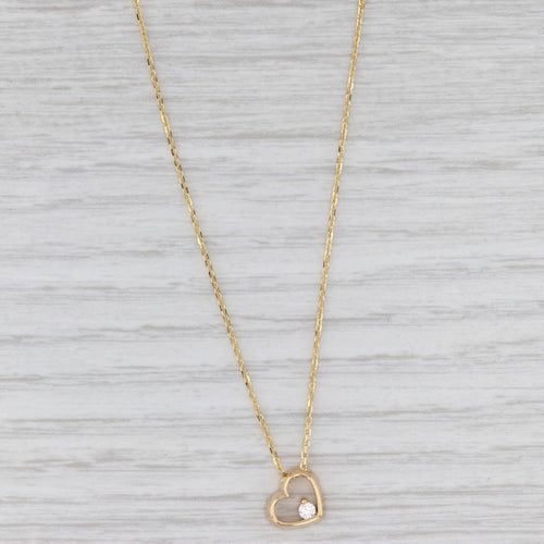 Light Gray Small Diamond Heart Pendant Necklace 18k Yellow Gold 16" 17" 18" Cable Chain