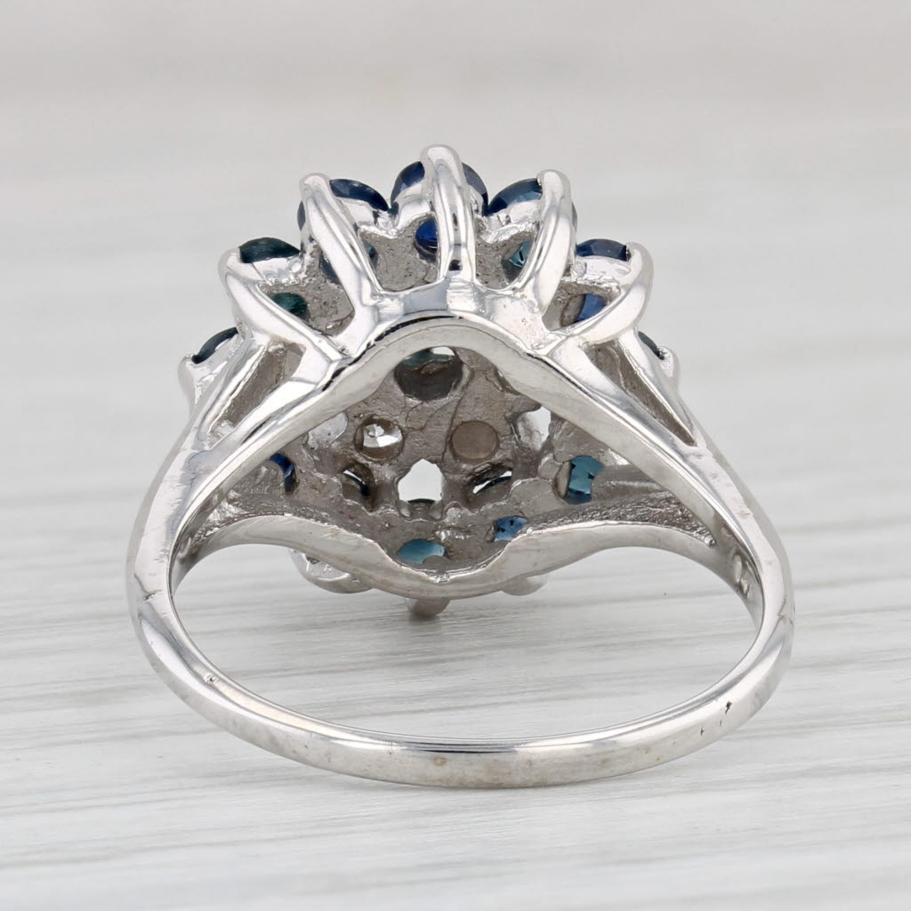 Light Gray 2.27ctw Blue Sapphire Diamond Halo Flower Ring 14k White Gold Size 6.5 Cluster