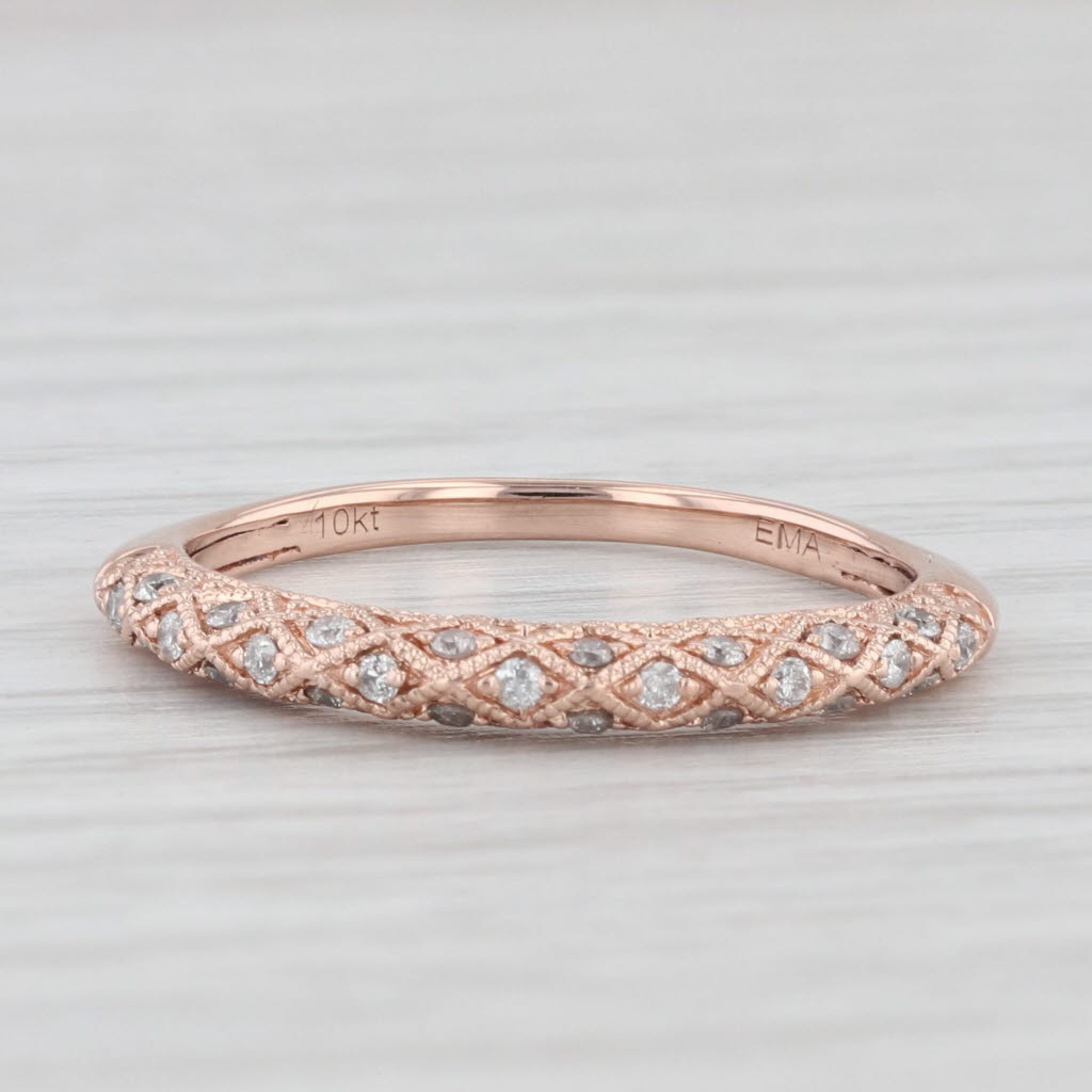 Light Gray 0.12ctw Diamond Stackable Ring 10k Rose Gold Wedding Anniversary Band IGL