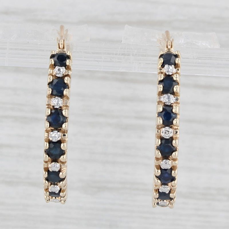 1ctw Blue Sapphire Diamond Hoop Earrings 10k Yellow Gold Snap Top Round Hoops