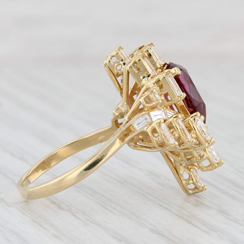 Light Gray 3.48ctw Pear Ruby Diamond Cluster Cocktail Ring 18k Yellow Gold Size 7.5 GIA