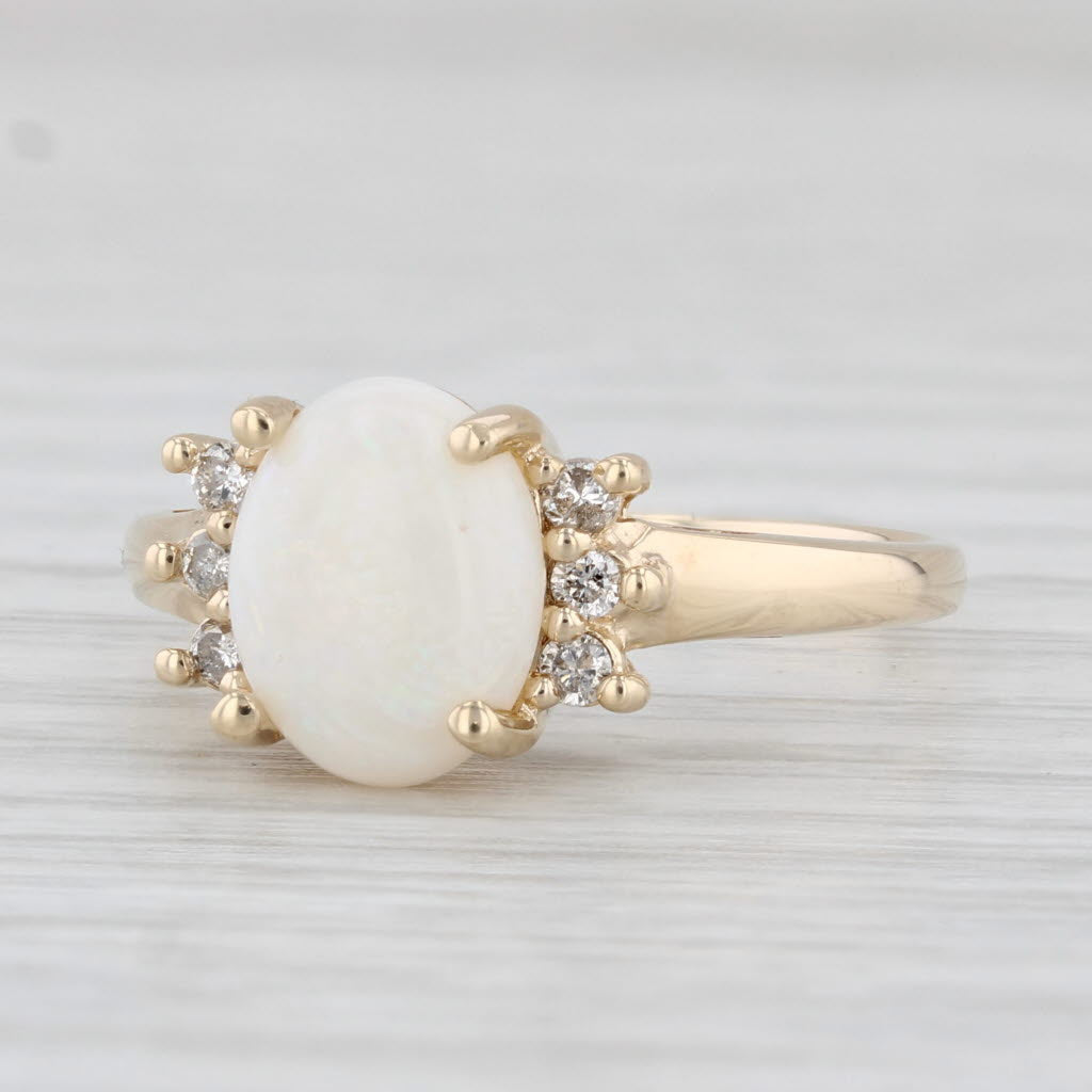 Light Gray Oval Opal Cabochon Diamond Ring 10k Yellow Gold Size 6.75