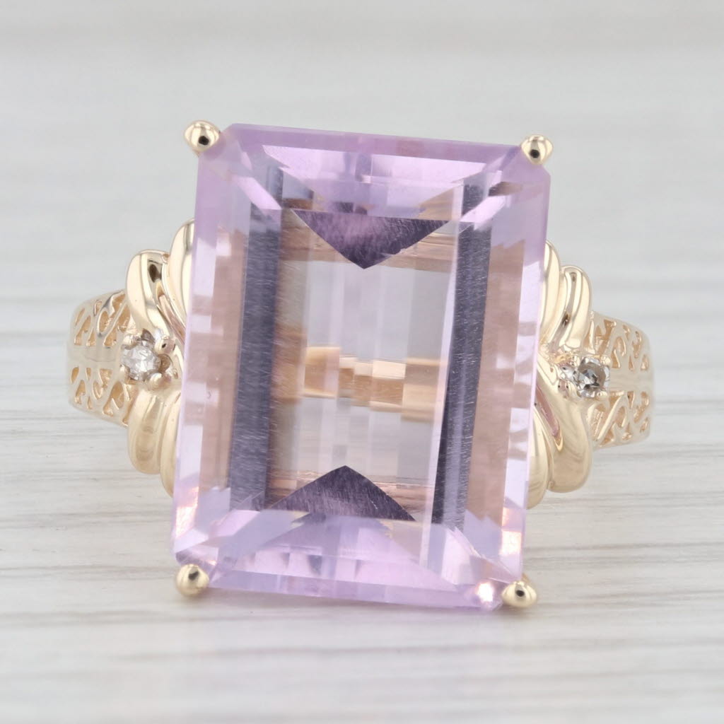 Light Gray 12.02ctw Emerald Cut Amethyst Diamond Ring 10k Yellow Gold Size 8.25 Cocktail