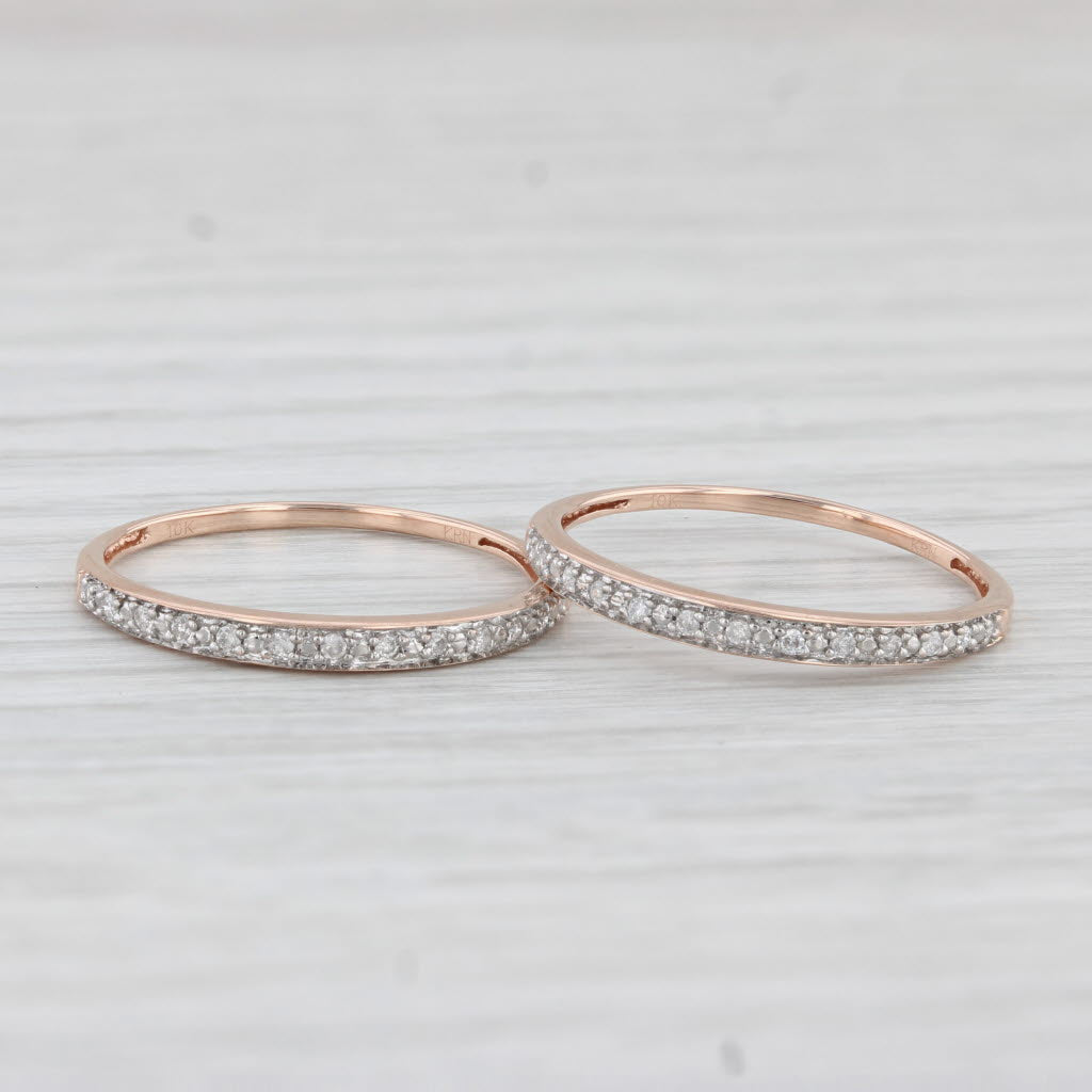 Light Gray Set of 2 Diamond Wedding Bands 10k Rose Gold Stackable Rings Size 6.25