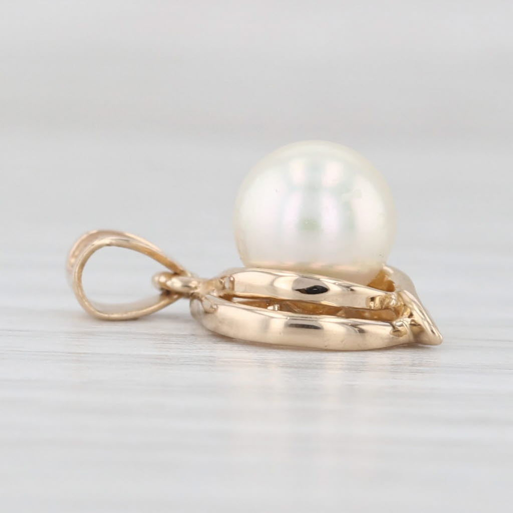 Light Gray Small 6.3mm Cultured Pearl Drop Pendant 14k Yellow Gold