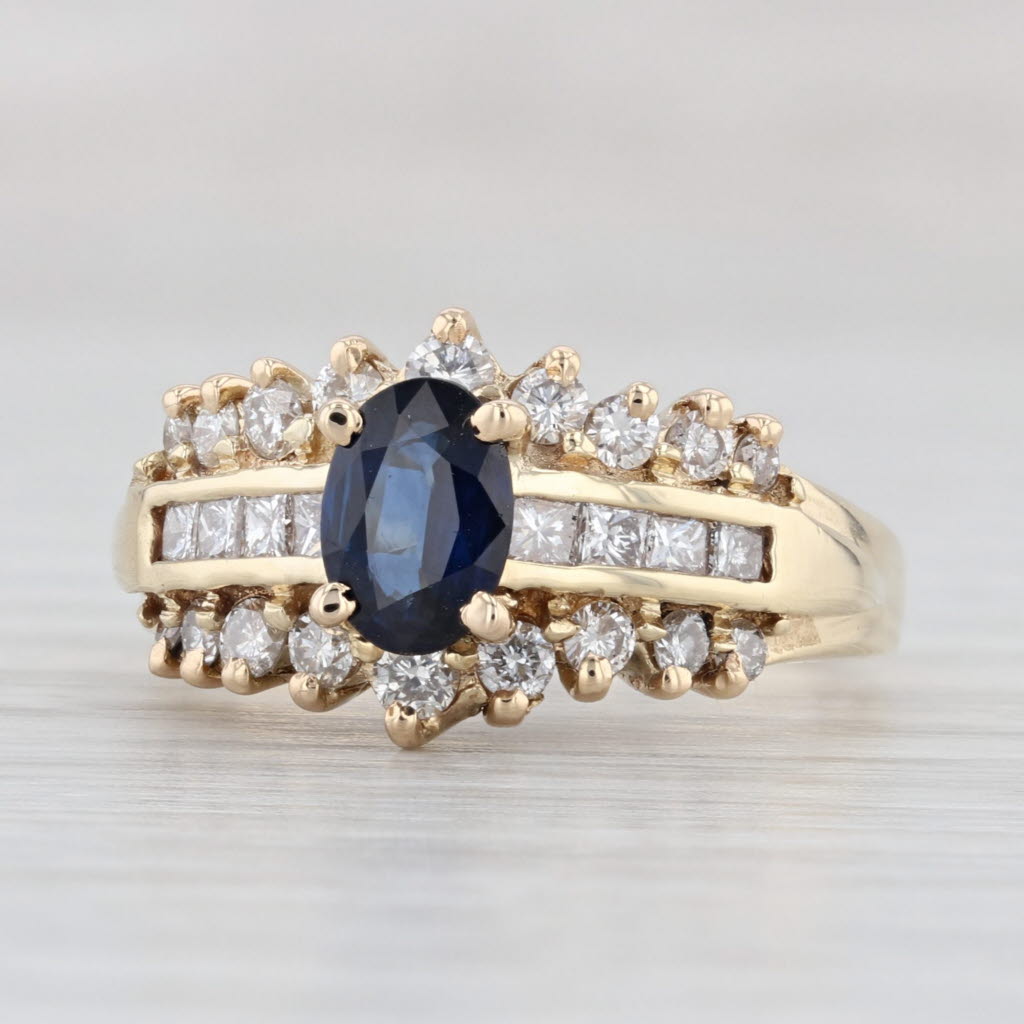 Light Gray 1.75ctw Blue Sapphire Diamond Ring 14k Yellow Gold Size 6.5