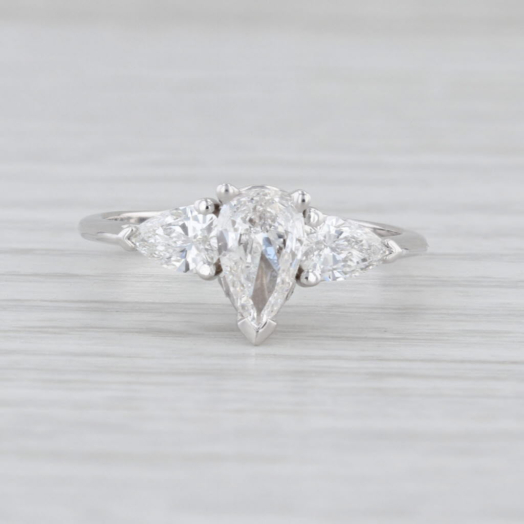 GIA 1.01ct Pear 3-Stone Diamond Engagement Ring 14k White Gold Size 6.25