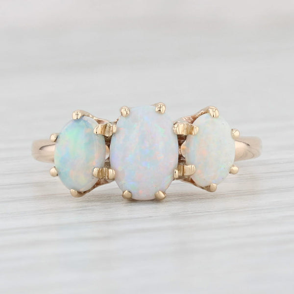 Light Gray Victorian Oval 3-Stone Opal Ring 10k Yellow Gold Size 7.75 Antique