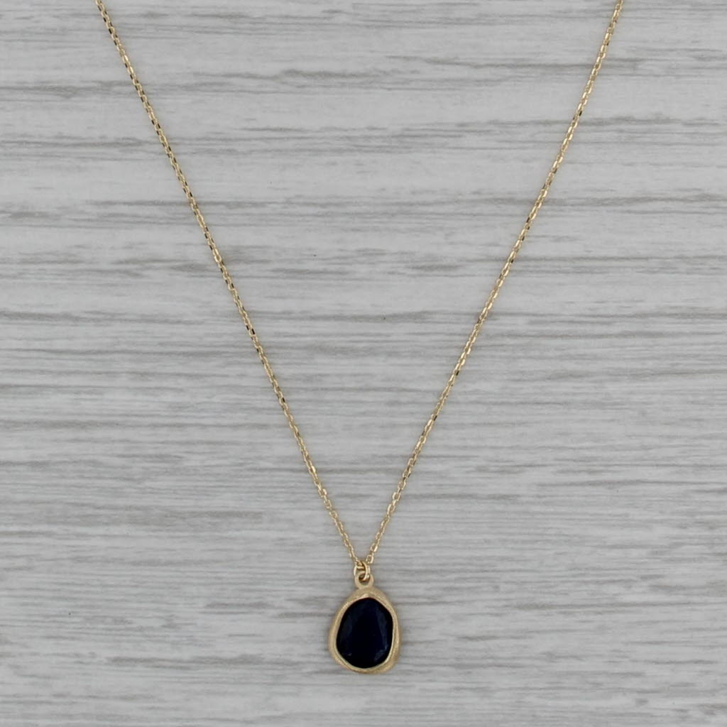 Blue Quartz Teardrop Pendant Necklace 14k Yellow Gold 18" Cable Chain