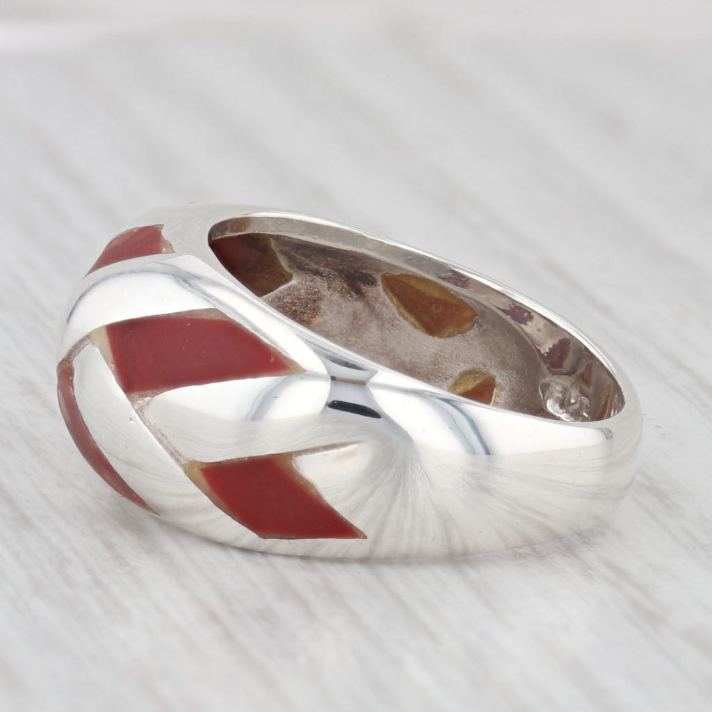 Light Gray Red Resin Domed Ring Sterling Silver Size 5.75 Band