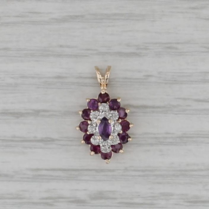 1.03ctw Purple Sapphire Diamond Pendant 10k Yellow Gold Small Drop