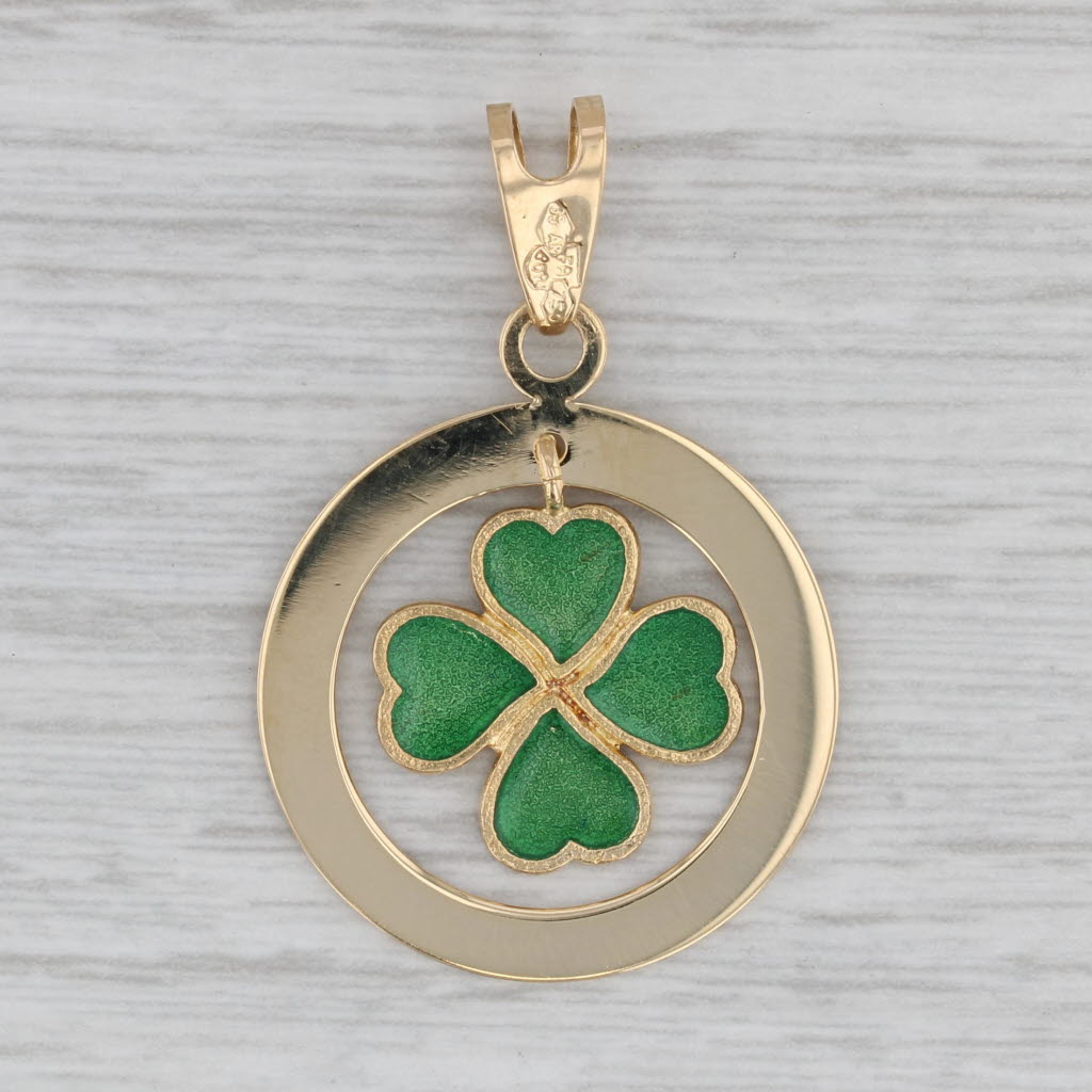 Gray Vintage Reversible Shamrock Pendant 18k Gold Green Red Enamel 4 Leaf Clover