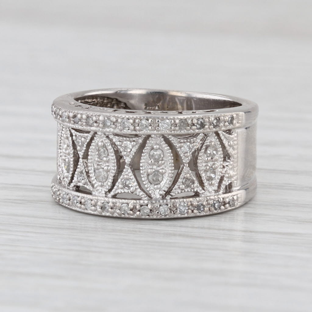 0.16ctw Diamond Ring 14k White Gold Ring 5.75 Wide Band