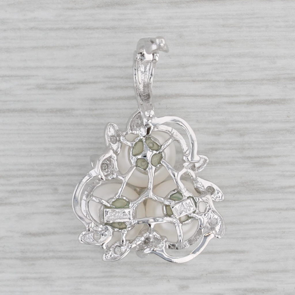 Gray Cultured Pearl Cluster Enhancer Pendant 14k White Gold Diamond Accents Clip Bail