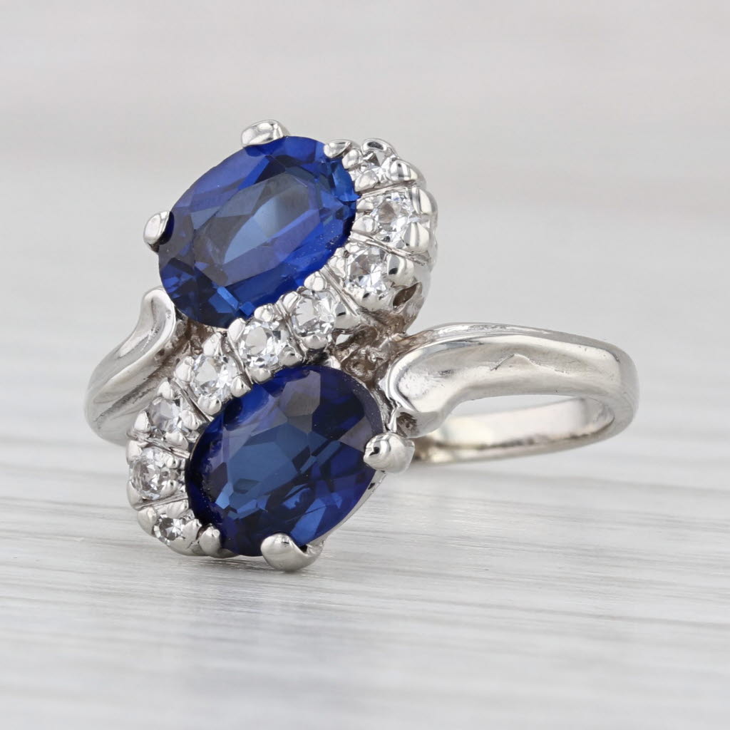 3.18ctw Lab Created Blue Sapphire Spinal Bypass Ring 10k White Gold Size 7.5
