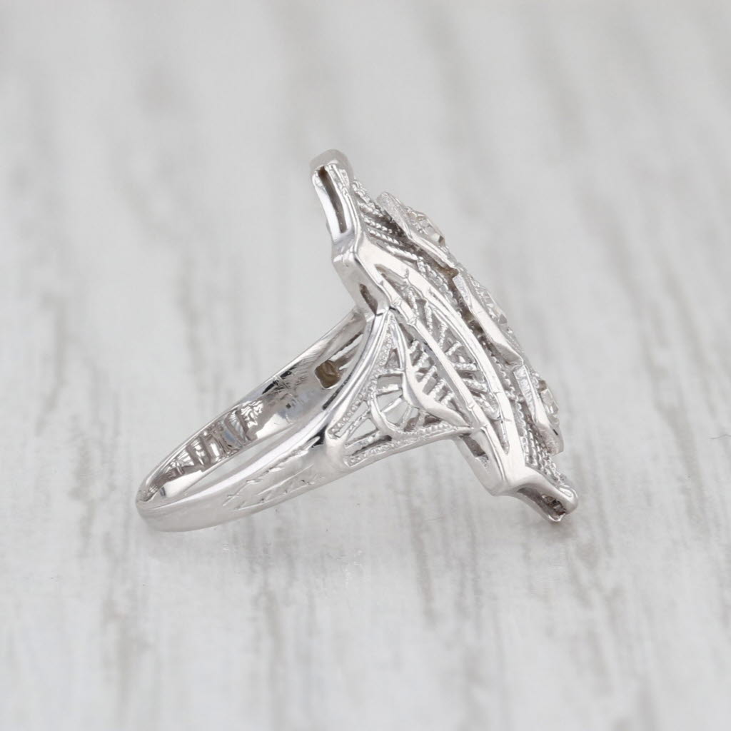 Vintage Diamond 3-Stone Filigree Ring 14k White Gold Small Size 1.25