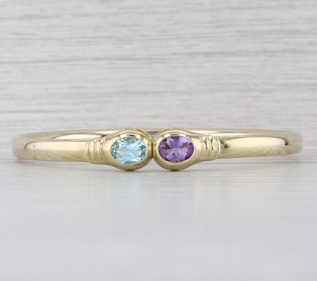 2.70ctw Amethyst Blue Topaz Bangle Bracelet 14k Yellow Gold 6.75"
