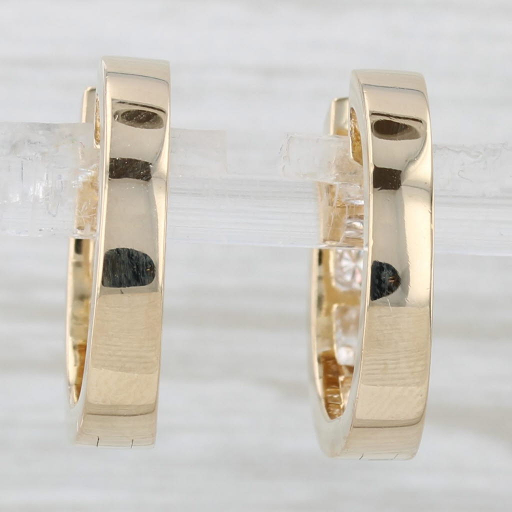 Light Gray 0.70ctw Diamond Hoop Earrings 14k Yellow Gold Hinged Snap Top Round Hoops